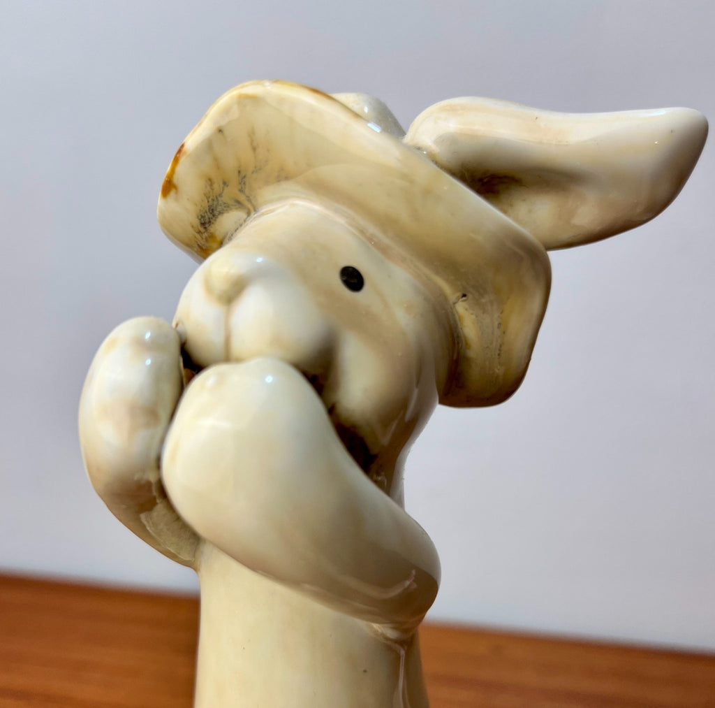 Pottery Rabbit Figurine by Kangaroo Pottery. Ceramic Bunny in Hat