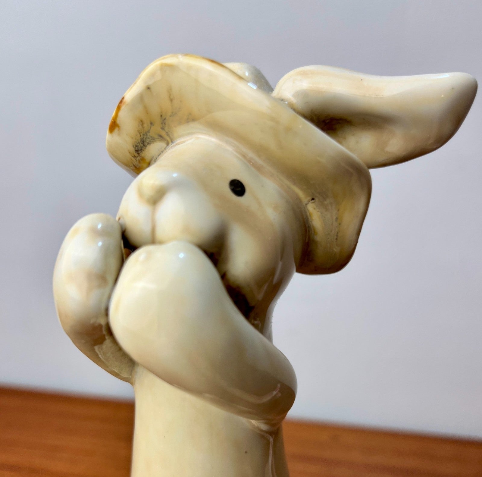 Pottery Rabbit Figurine by Kangaroo Pottery. Ceramic Bunny in Hat