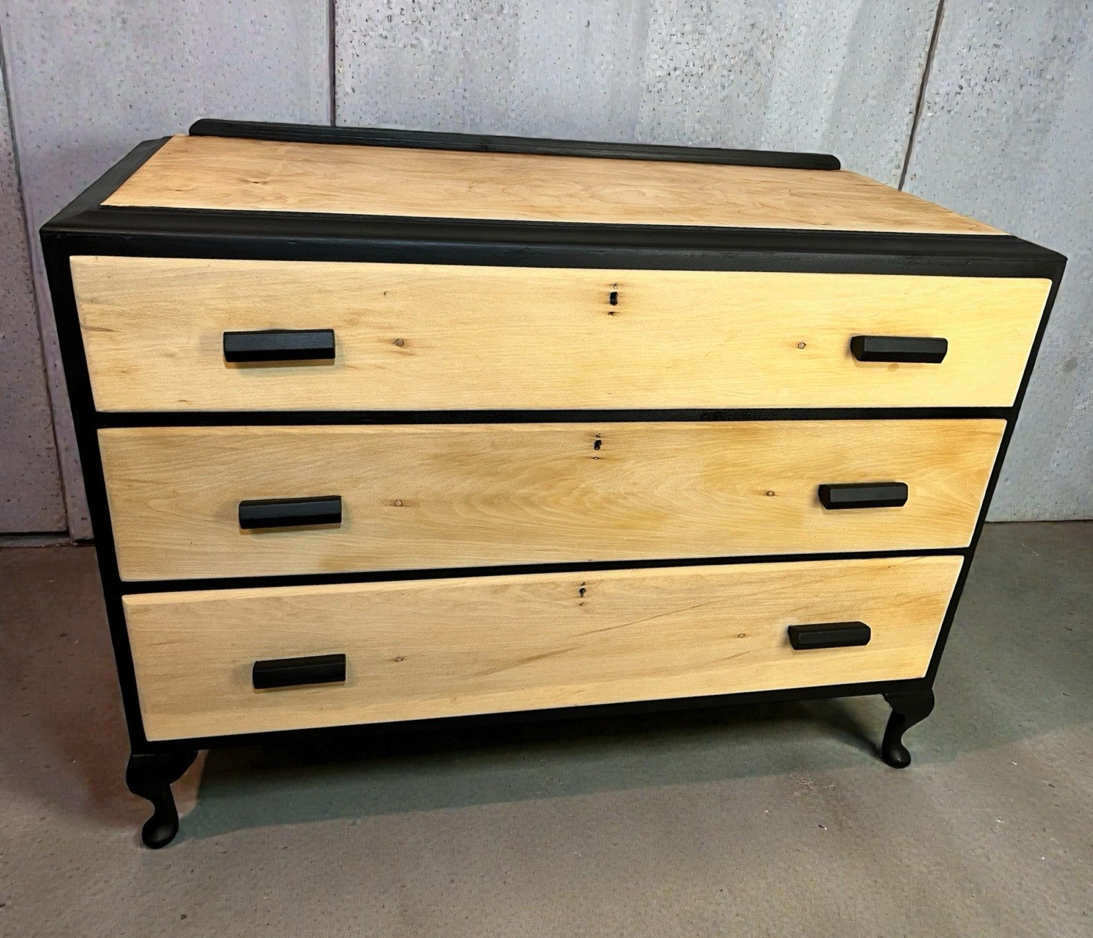 Modern Rustic Chest of Drawers Black & Natural Wood Farmhouse Style, Edwardian