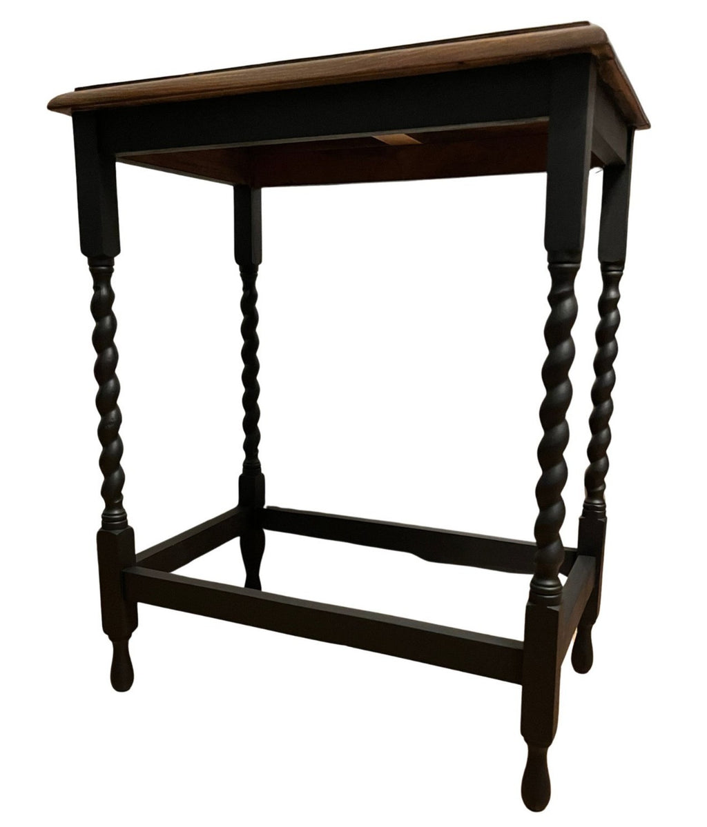 Vintage Barley Twist Side Table Oak Top Painted Base Hall Lamp Table Rustic Wood