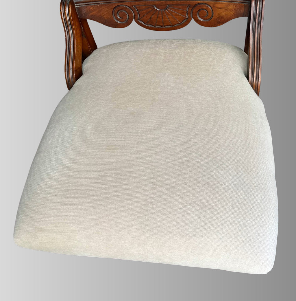 Victorian Mahogany Carved Upholstered Chair Fireside or Bedroom Chair Cream