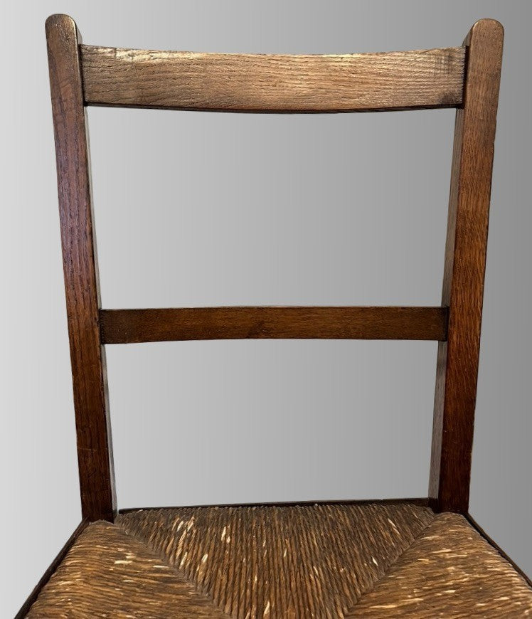 Vintage Oak Rush Seat Chair Ladder Back Wooden Farmhouse Chair Rustic