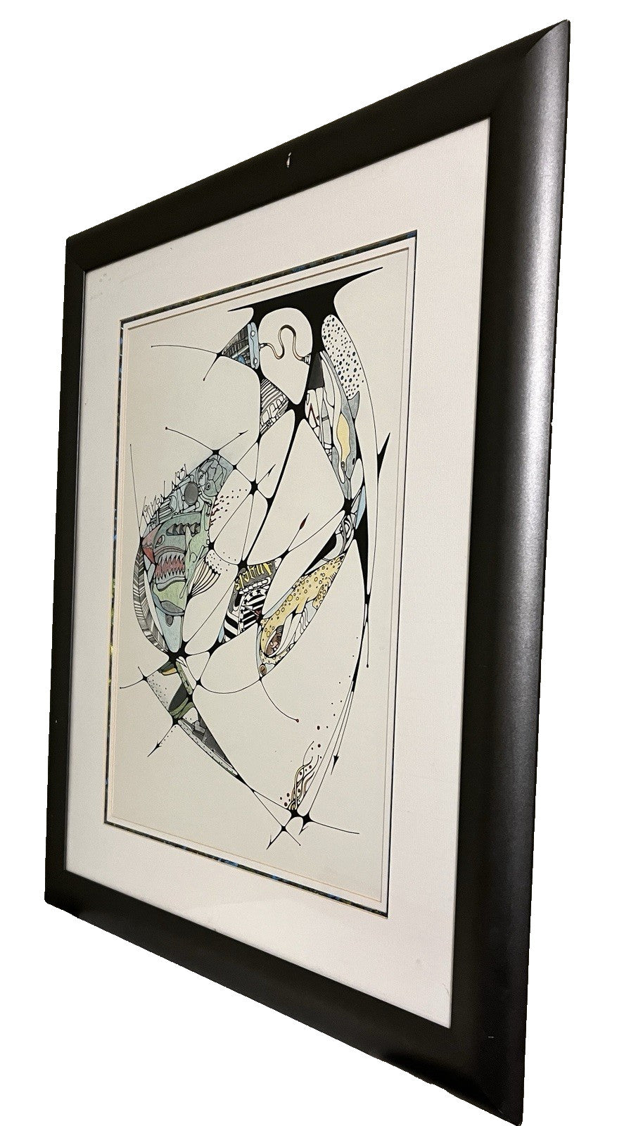 Framed Abstract Drawing Signed Tuzan N93 Colourful Surreal Art Design | 71x58cm