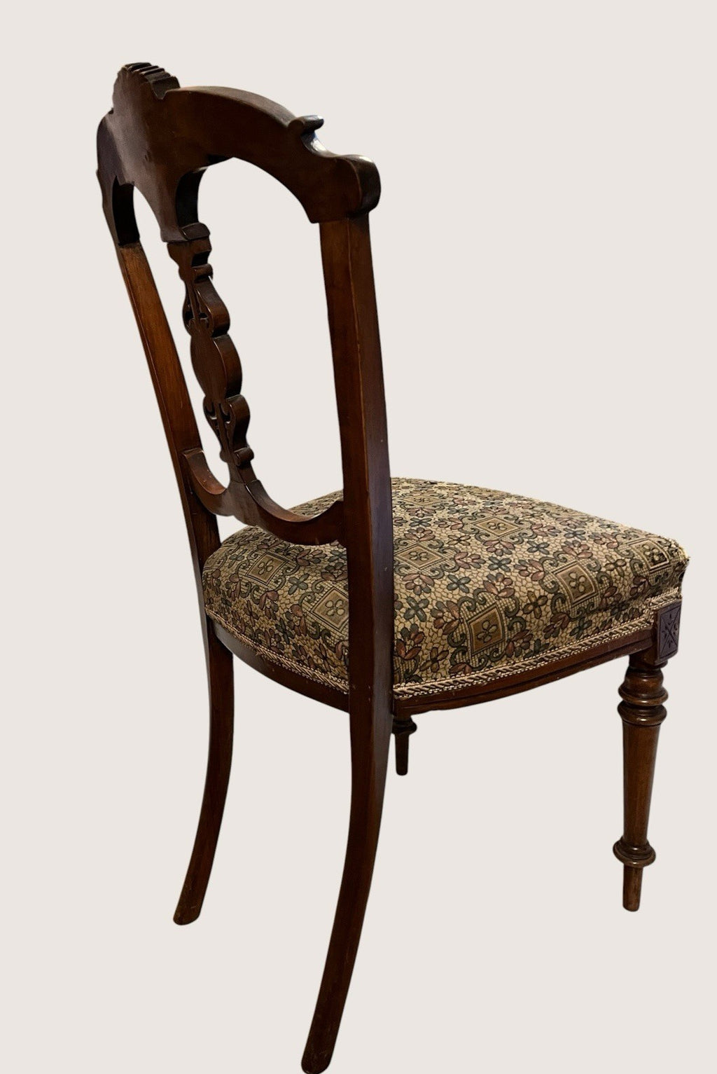 Antique Edwardian Carved Wooden Dining Chair – Upholstered Seat Side Chair