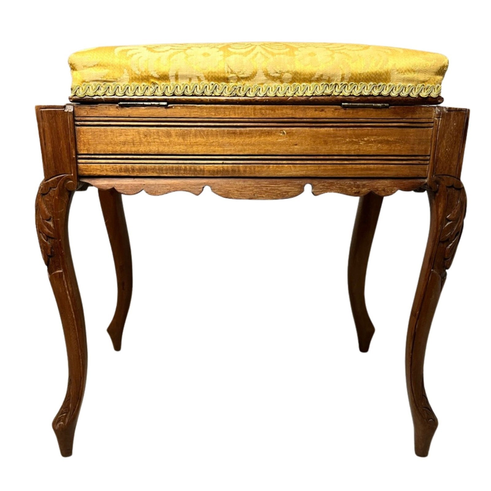 Vintage Carved Wooden Piano Stool With Storage Upholstered Seat Queen Anne Style