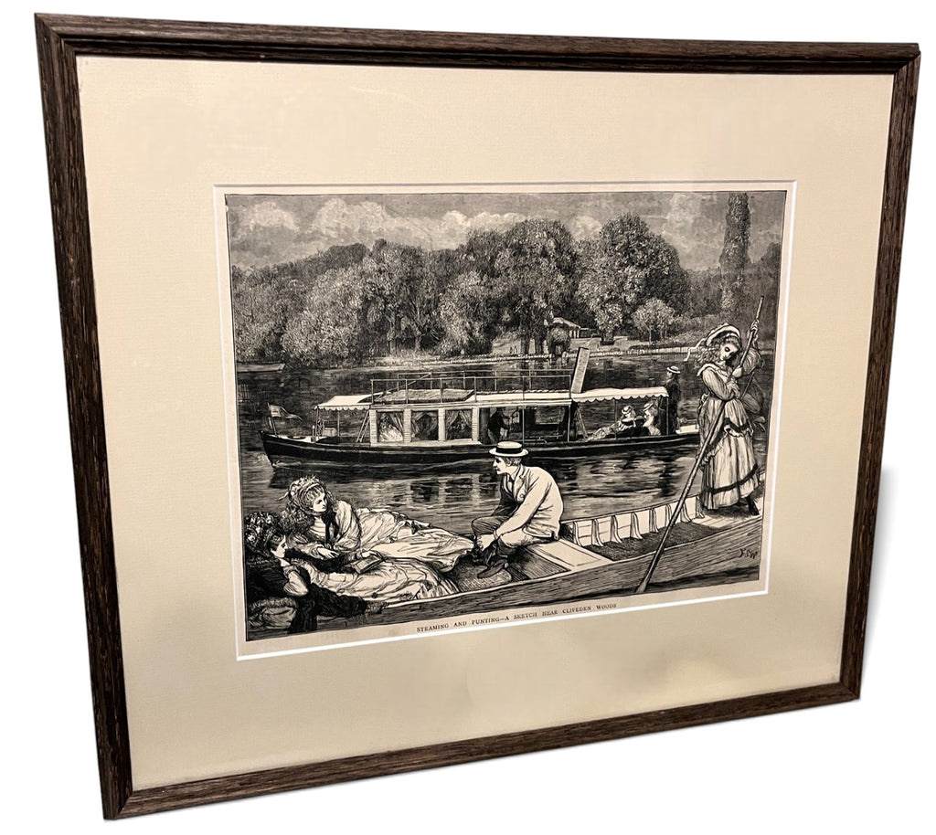 Vintage Framed Print Steaming and Punting, A Sketch Near Cliveden Woods
