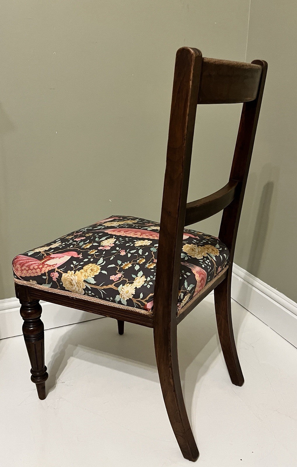 Victorian Mahogany Bedroom Chair Turned Legs Upholstered Seat 92cm High