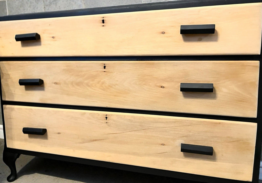 Modern Rustic Chest of Drawers Black & Natural Wood Farmhouse Style, Edwardian