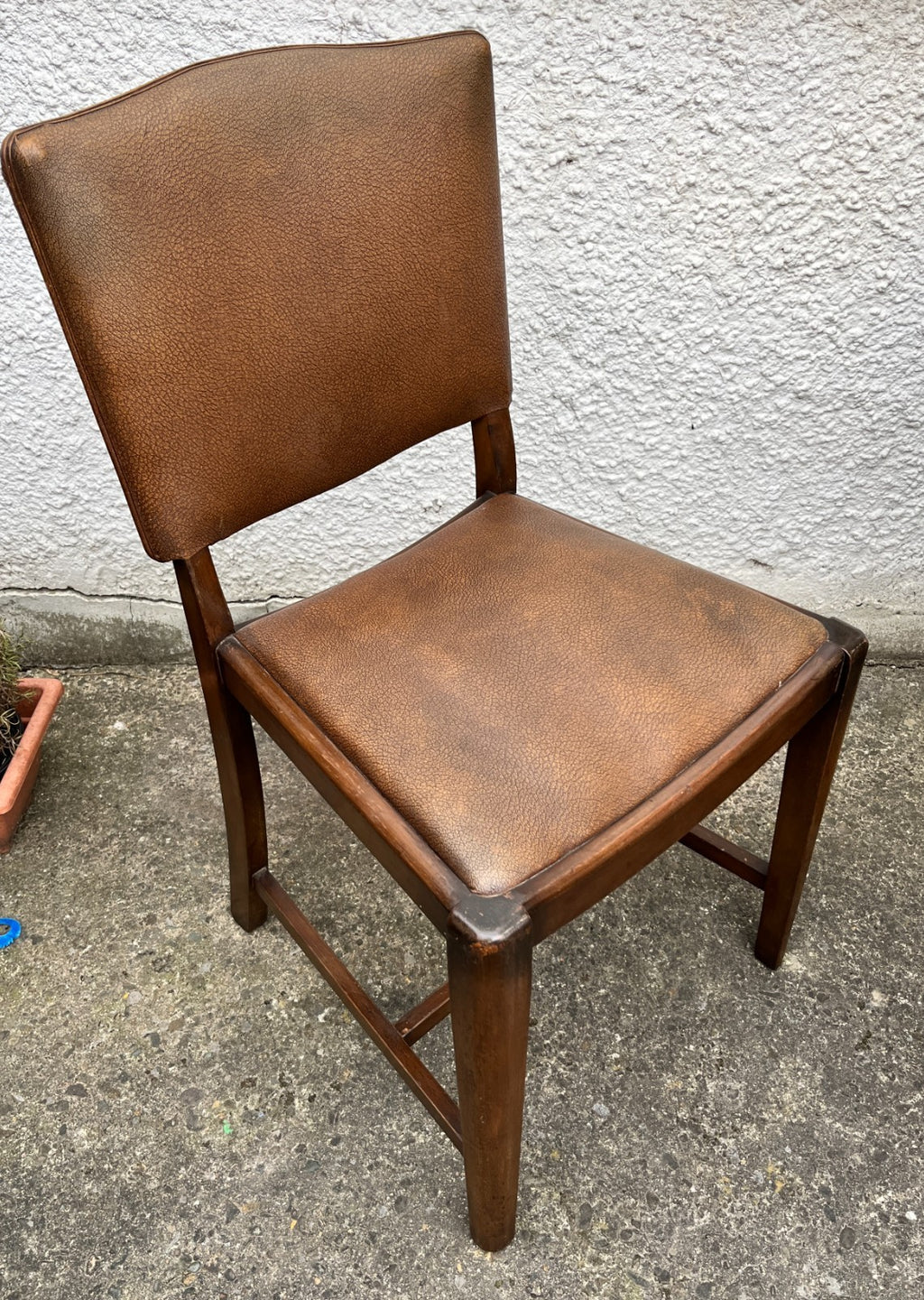 Vintage Oak Dining Chairs Pair Camel Vinyl Upholstered