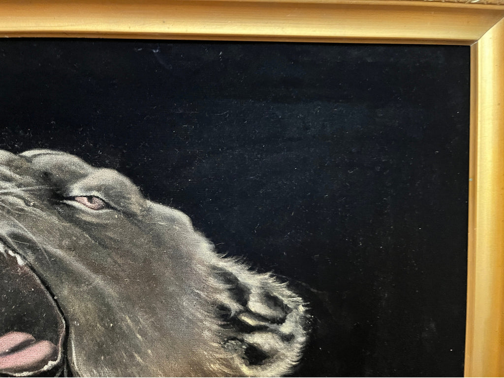 Fantastic vintage black velvet lioness painting bold retro 1970 lounge aesthetic