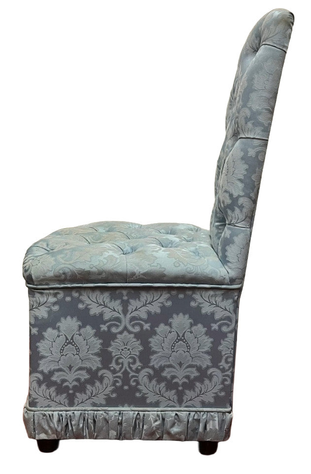 Blue Upholstered Vintage Style Accent Chair Button Back Dressing Chair