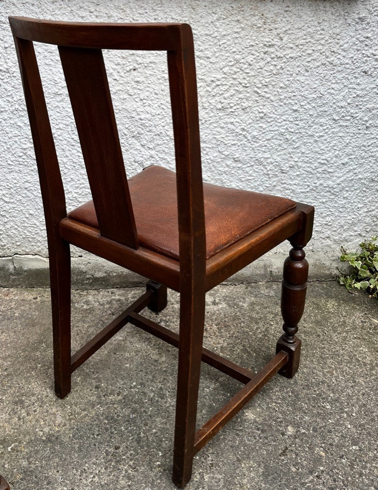Pair Vintage Oak Dining Chairs Tudor Jacobean Farmhouse Carved Wooden Chairs
