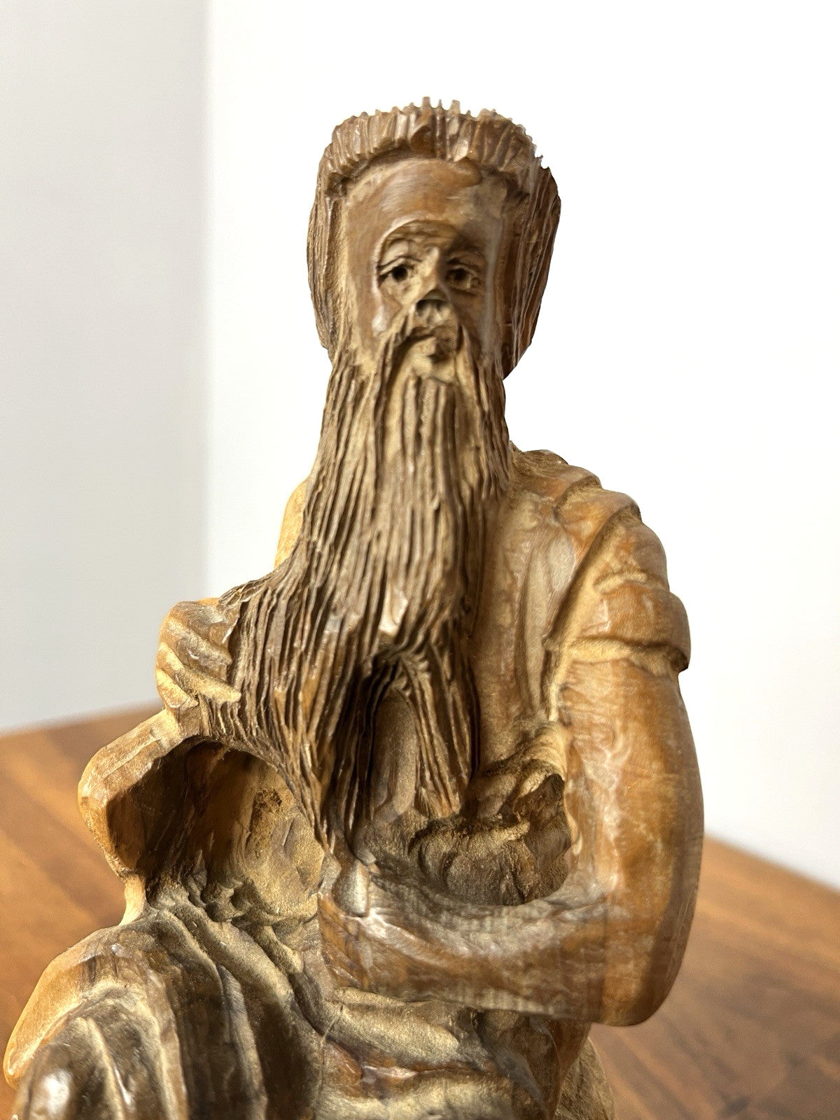 Vintage Olive Wood Moses Sculpture Figure – Hand Carved Religious Statue