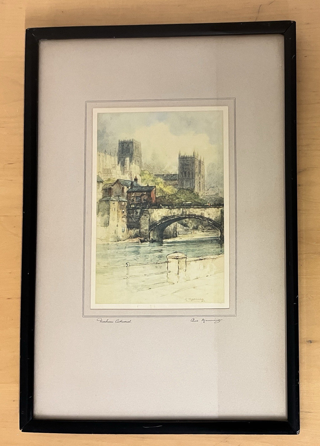 Vintage Framed Print Durham Cathedral C. Manning Signed Matted, Glazed 32x47cm