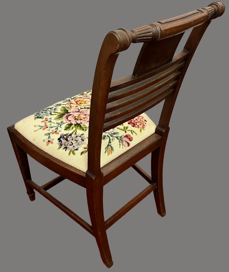 Vintage Wooden Dining Chair Upholstered Needlepoint Seat 88cm
