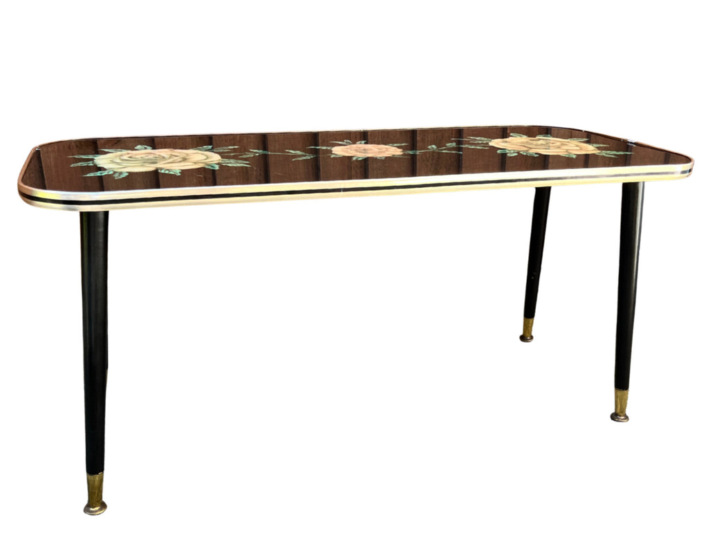 Vintage Atomic Style Coffee Table with Floral Glass Top – Mid Century Sputnik Re