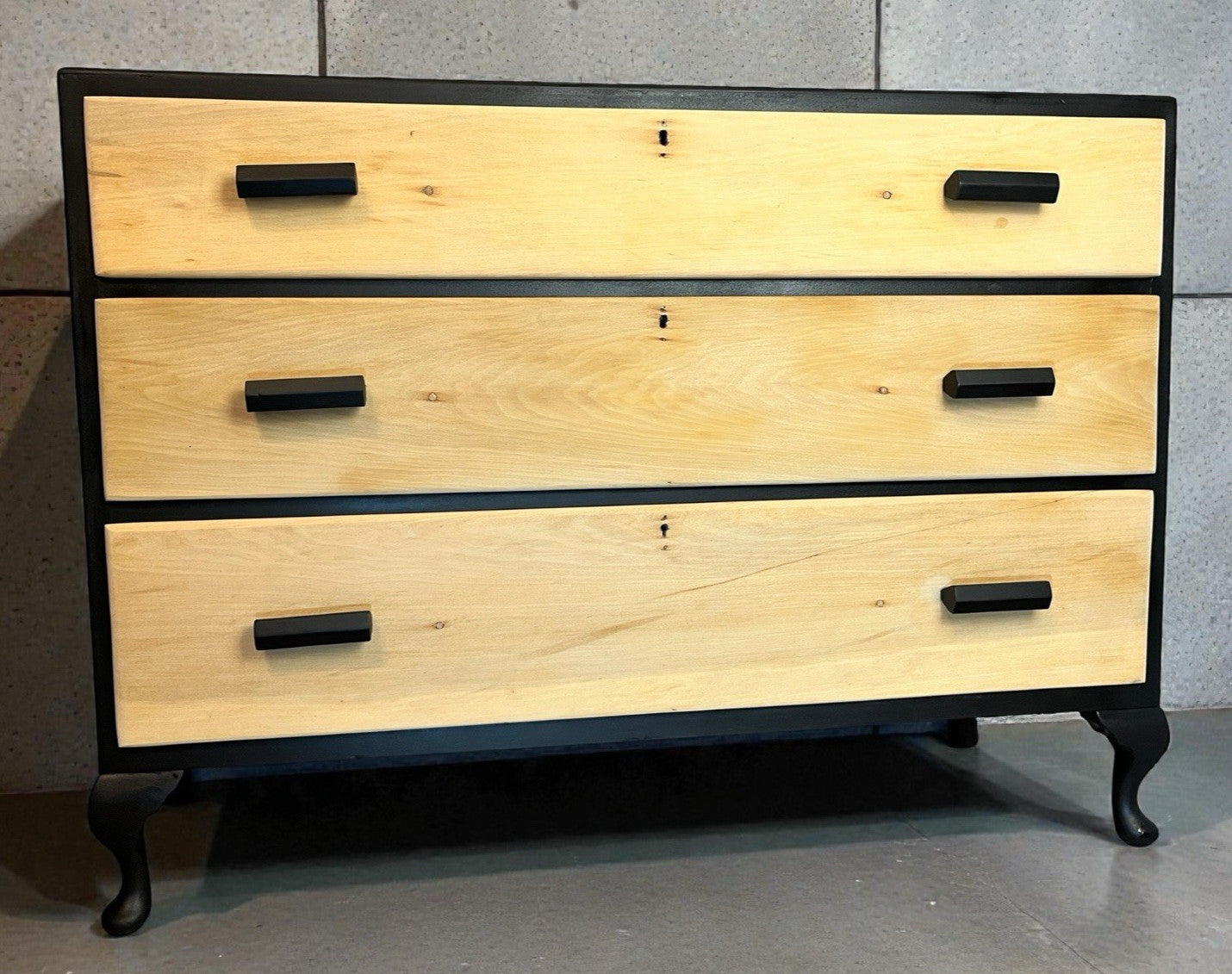 Modern Rustic Chest of Drawers Black & Natural Wood Farmhouse Style, Edwardian