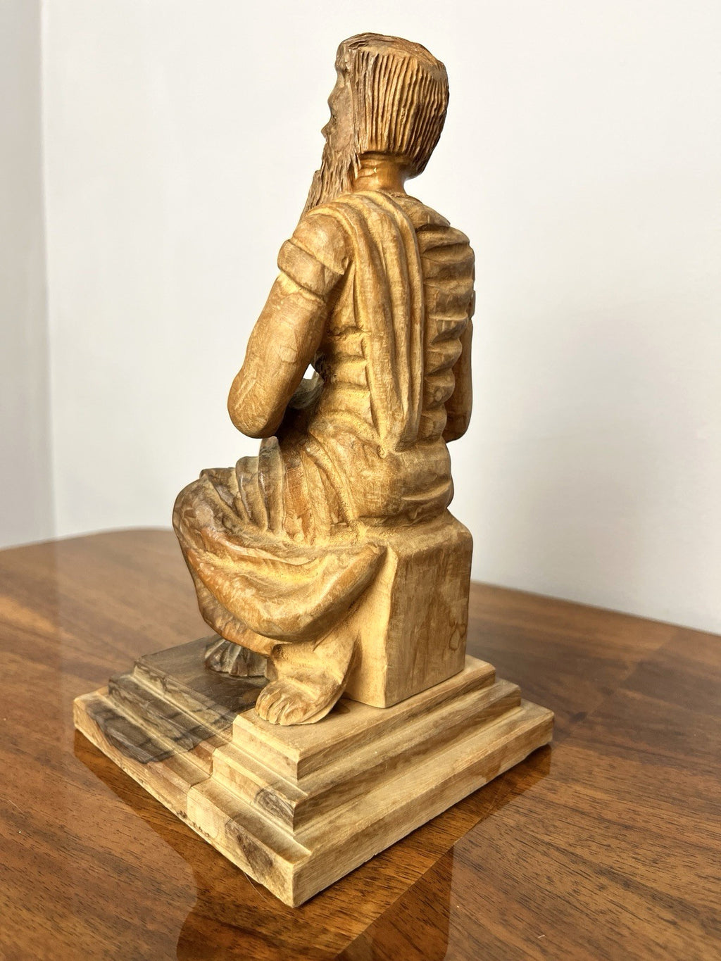 Vintage Olive Wood Moses Sculpture Figure – Hand Carved Religious Statue