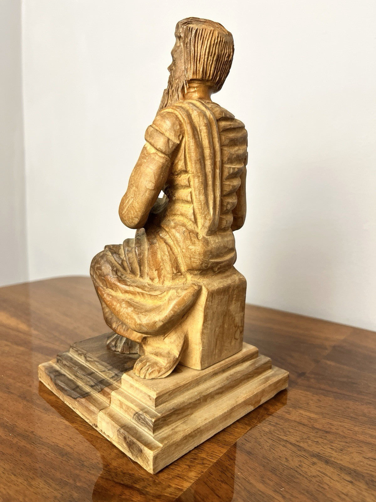 Vintage Olive Wood Moses Sculpture Figure – Hand Carved Religious Statue