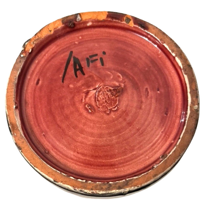 Safi Studio Pottery Vase Moroccan Folk Art Signed by Artist Red & Black 12cm