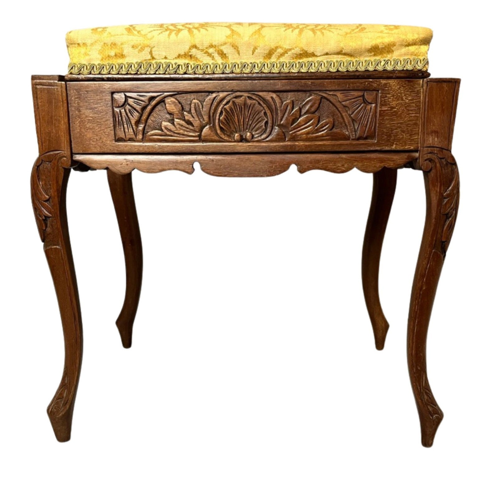 Vintage Carved Wooden Piano Stool With Storage Upholstered Seat Queen Anne Style