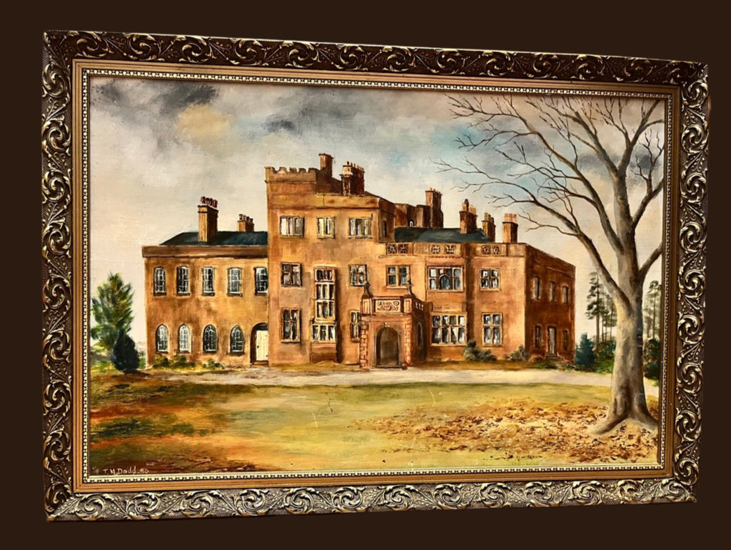 Large Original Oil Painting English Manor House Country Estate Framed Signed 198