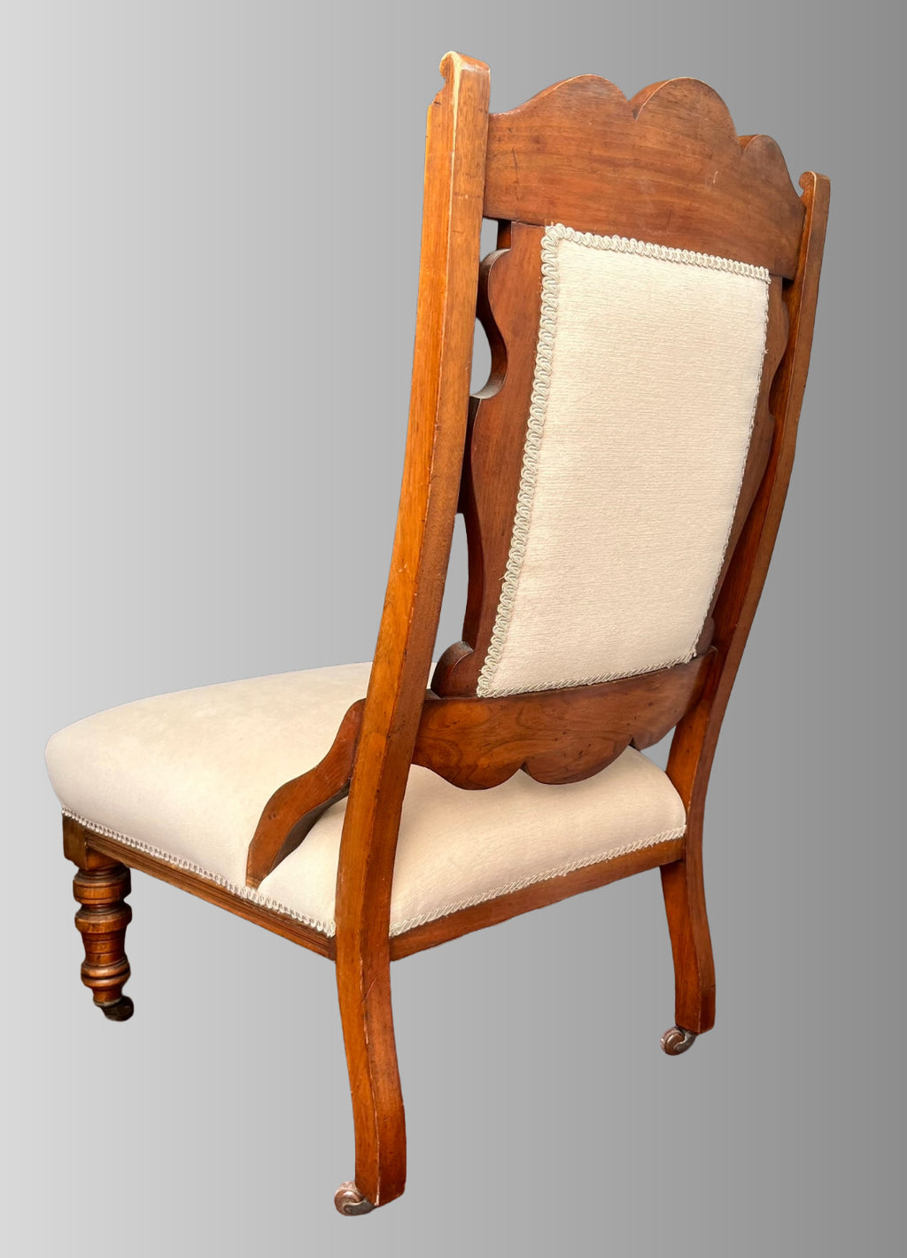 Victorian Mahogany Carved Upholstered Chair Fireside or Bedroom Chair Cream