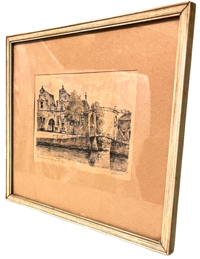 Vintage Pont du Béguinage Bruges Etching Signed & Numbered 24x21cm Framed
