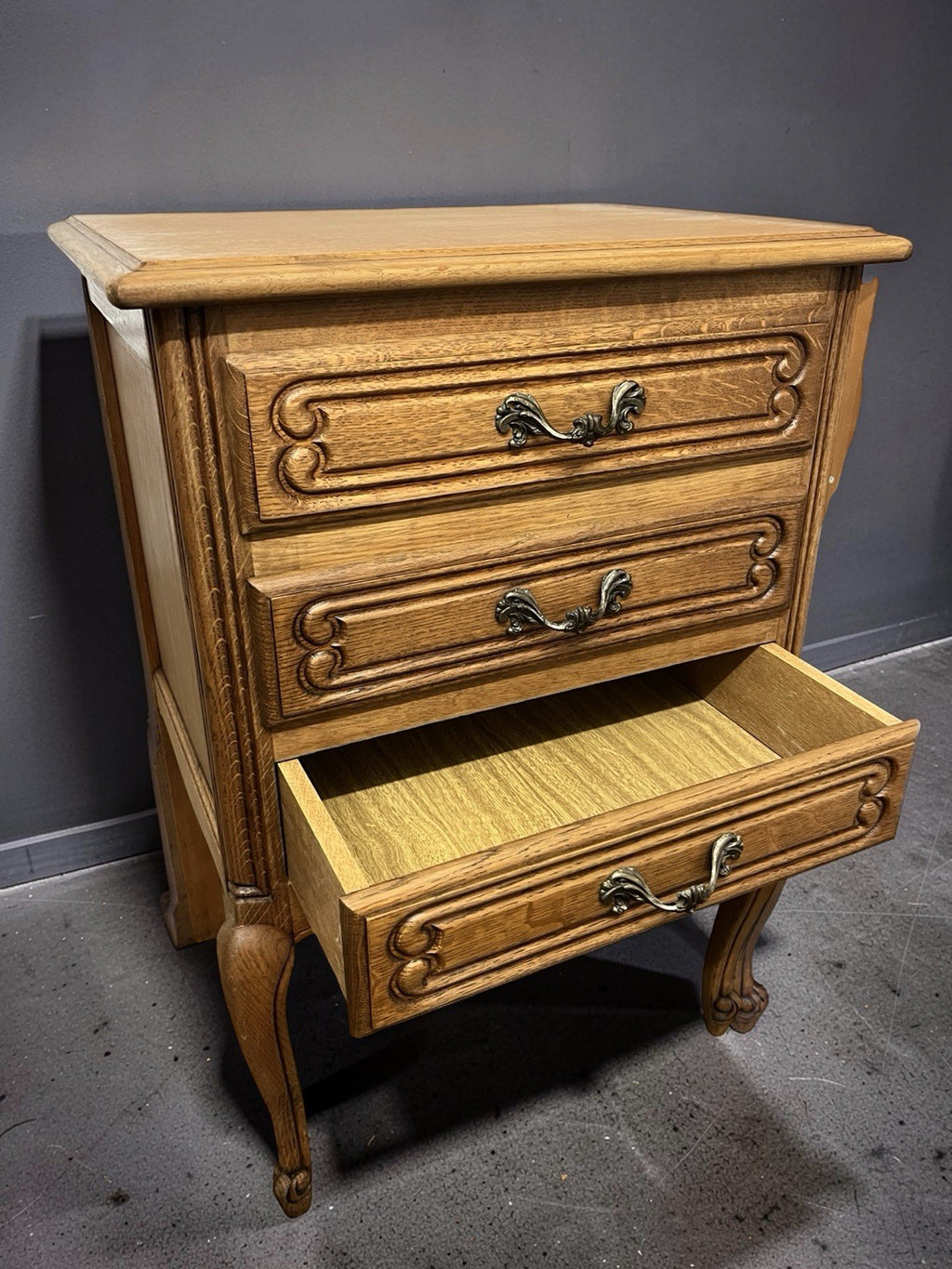 Vintage Oak Cabinet 3 Drawer Chest French Style 70cm