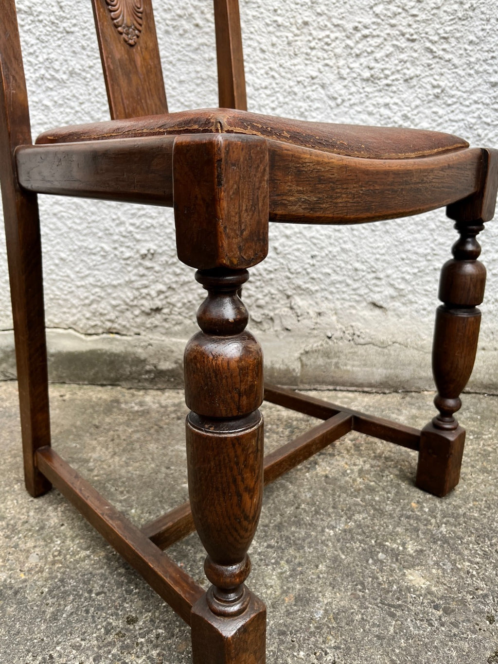 Pair Vintage Oak Dining Chairs Tudor Jacobean Farmhouse Carved Wooden Chairs