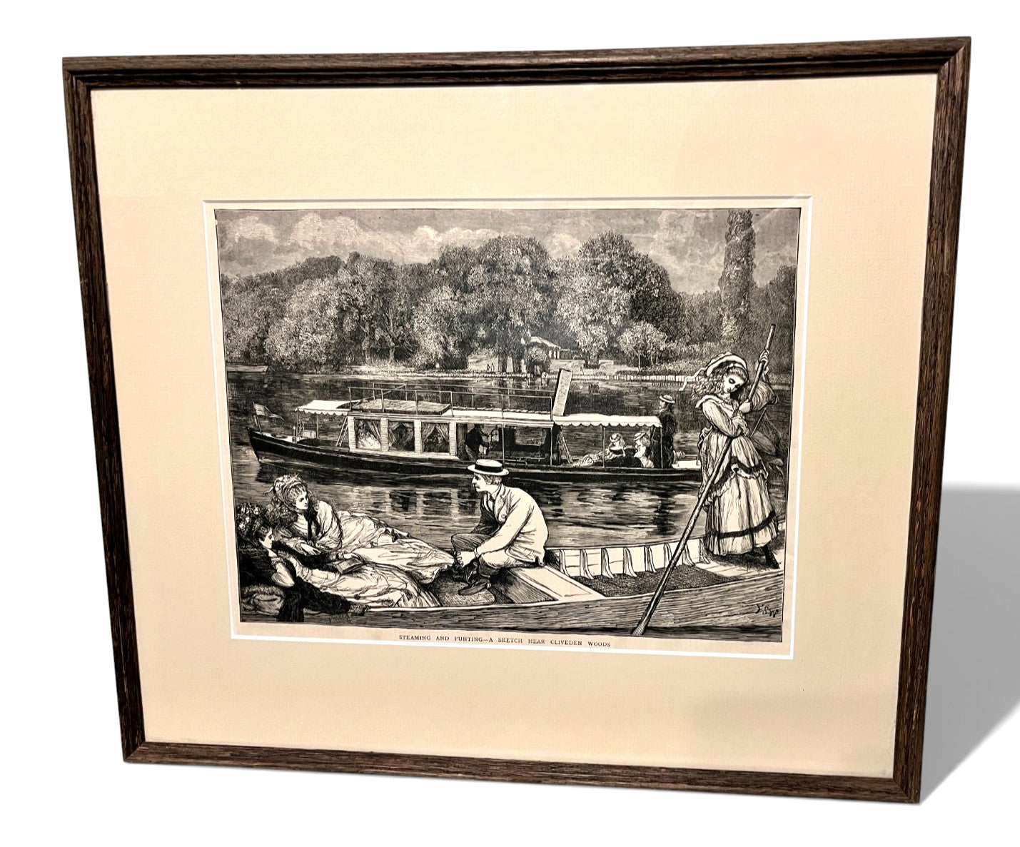 Vintage Framed Print Steaming and Punting, A Sketch Near Cliveden Woods