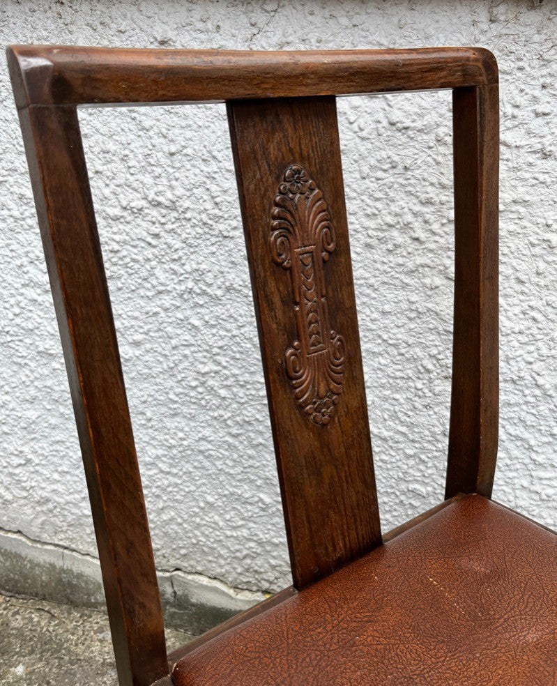 Pair Vintage Oak Dining Chairs Tudor Jacobean Farmhouse Carved Wooden Chairs