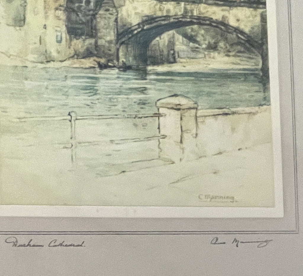 Vintage Framed Print Durham Cathedral C. Manning Signed Matted, Glazed 32x47cm