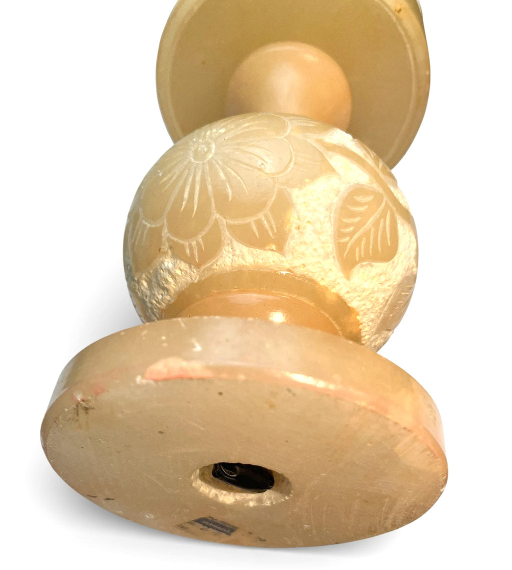 Vintage 1970s Alabaster Table Lamp Carved Leaf Stone Lamp Retro Mid Century