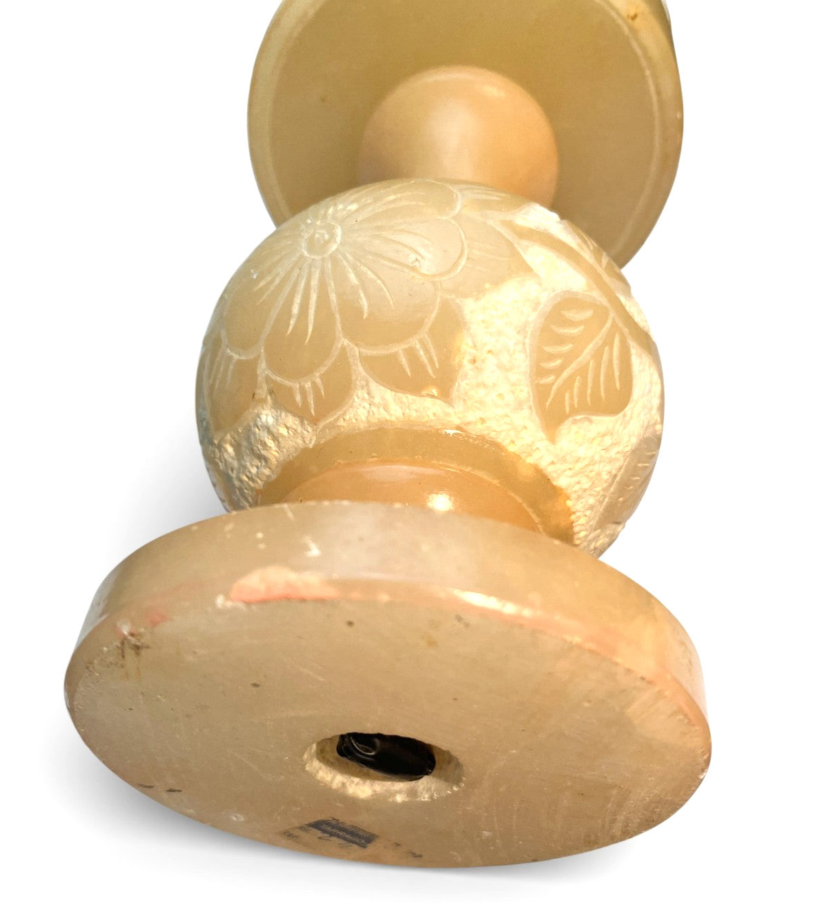 Vintage 1970s Alabaster Table Lamp Carved Leaf Stone Lamp Retro Mid Century