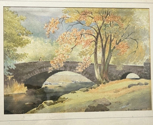 R W Clarke Watercolour Painting 1953 Peter Bridge Framed Landscape 51cm