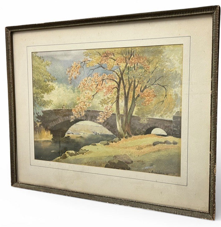R W Clarke Watercolour Painting 1953 Peter Bridge Framed Landscape 51cm