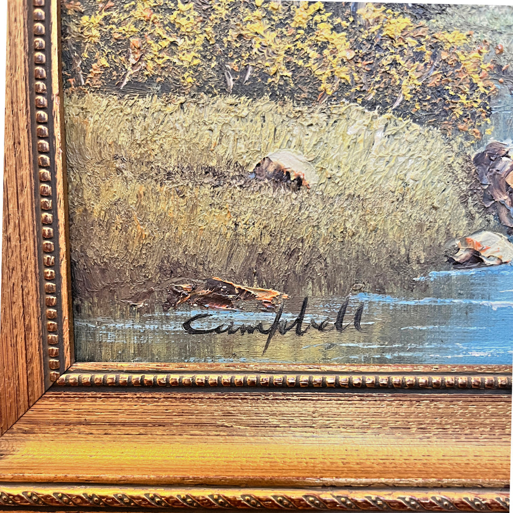 Vintage Oil Painting Mountain Landscape Signed Campbell Gold Gilt Frame 47x37cm