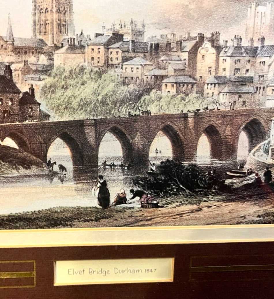 Framed Elvet Bridge Durham Print – Gilt Frame River Wear Cathedral View 48x40cm