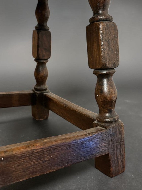Vintage Oak Stool Rustic Wooden Footstool Turned Legs Aged Patina