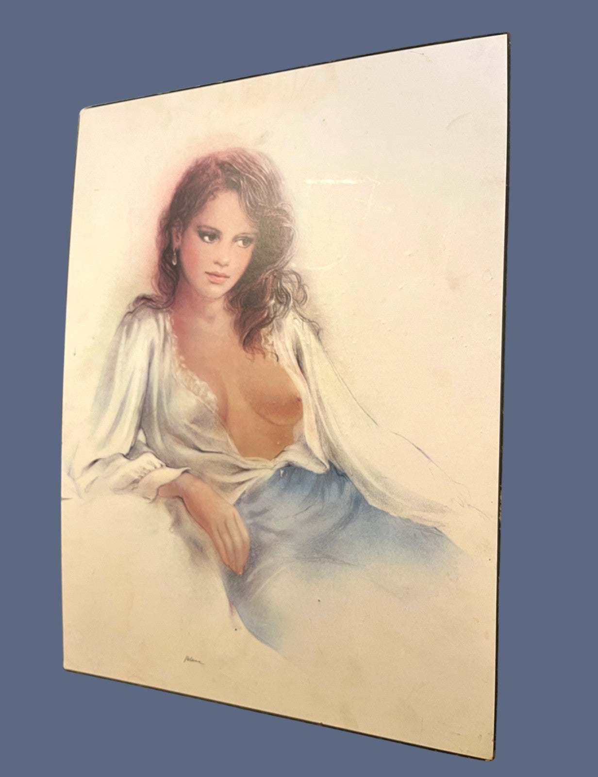 Vintage Nude Female Portrait Print On Board Erotic Wall Art Large 70cm Retro Fig