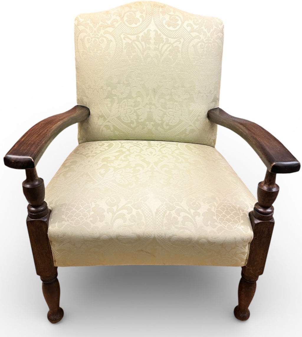 Vintage Upholstered Armchair Low Occasional Chair Bedroom Accent Seat Damask