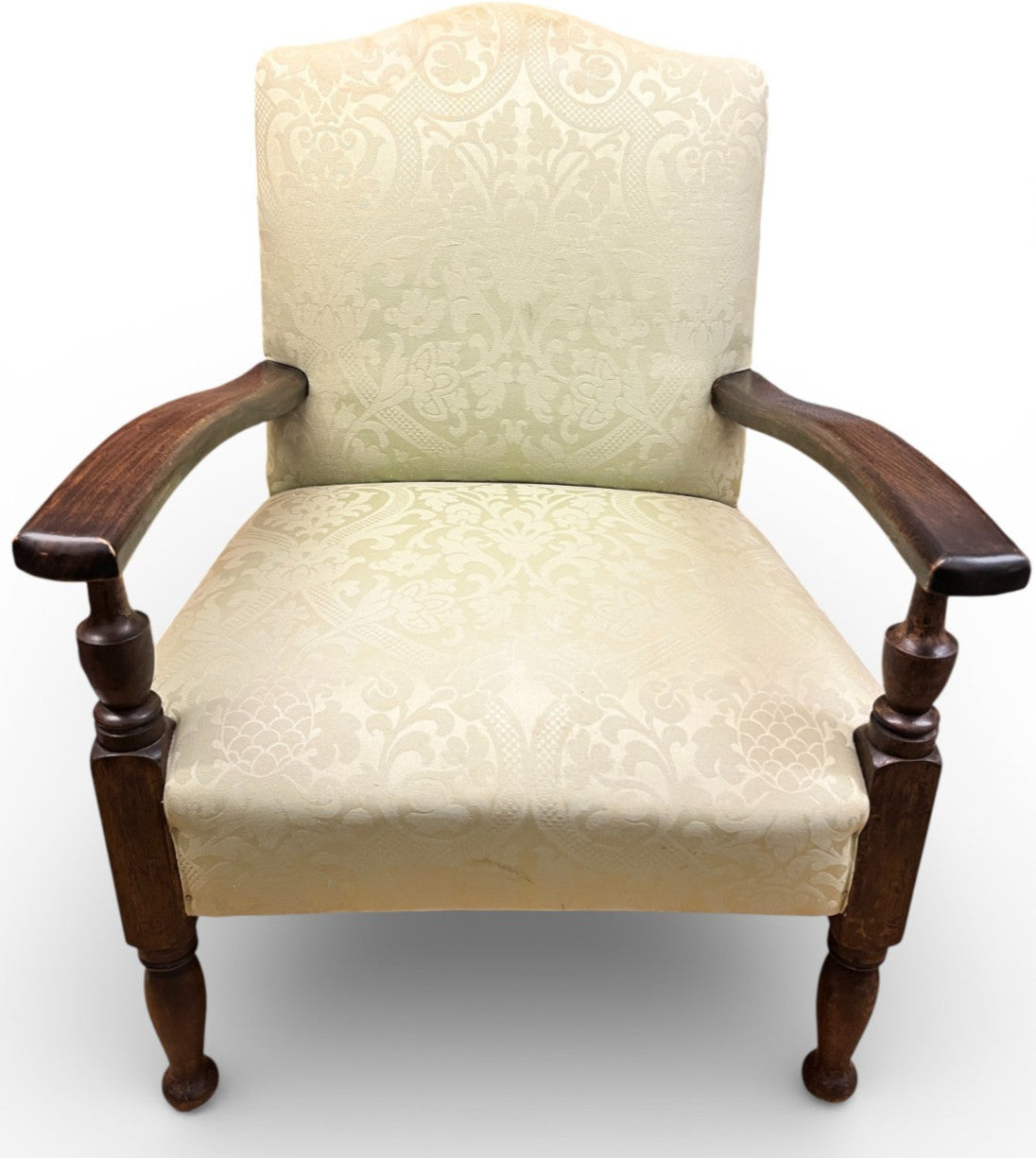 Vintage Upholstered Armchair Low Occasional Chair Bedroom Accent Seat Damask