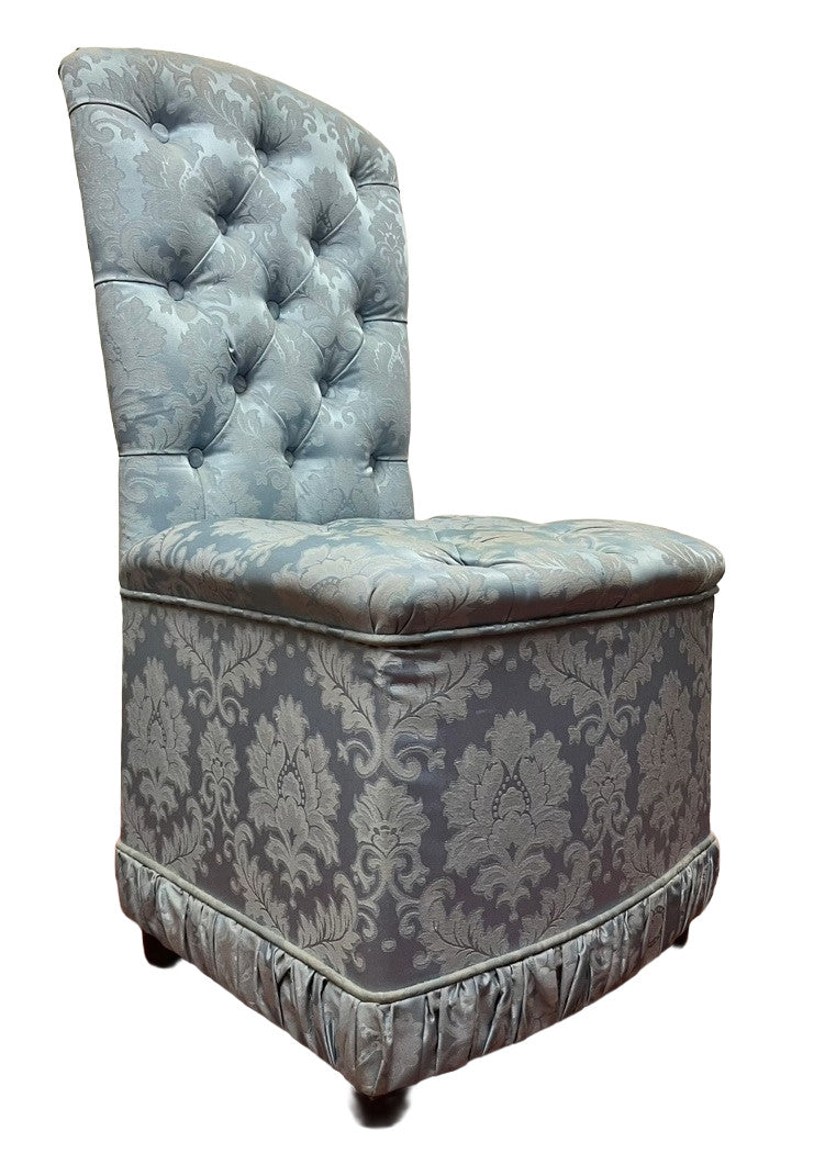 Blue Upholstered Vintage Style Accent Chair Button Back Dressing Chair