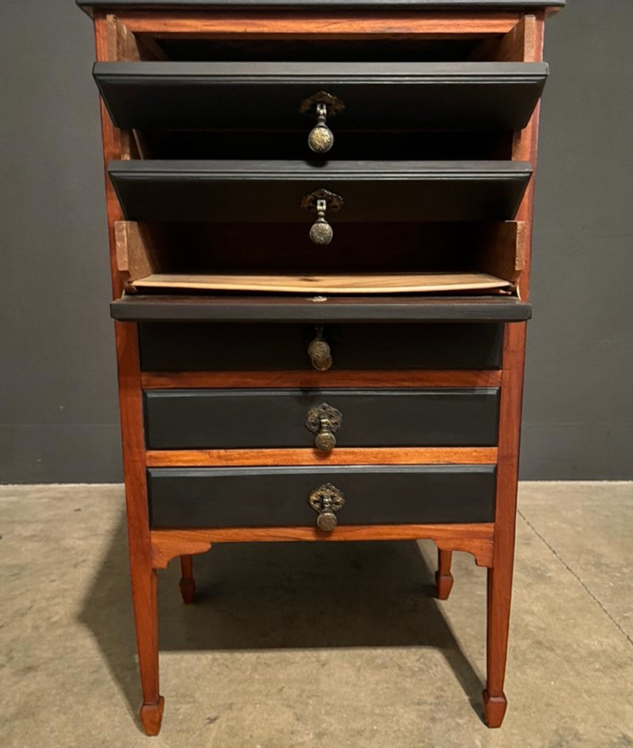 Antique Style 6 Drawer Chest Tallboy Cabinet Black/Wood Jewellery Storage 102cm