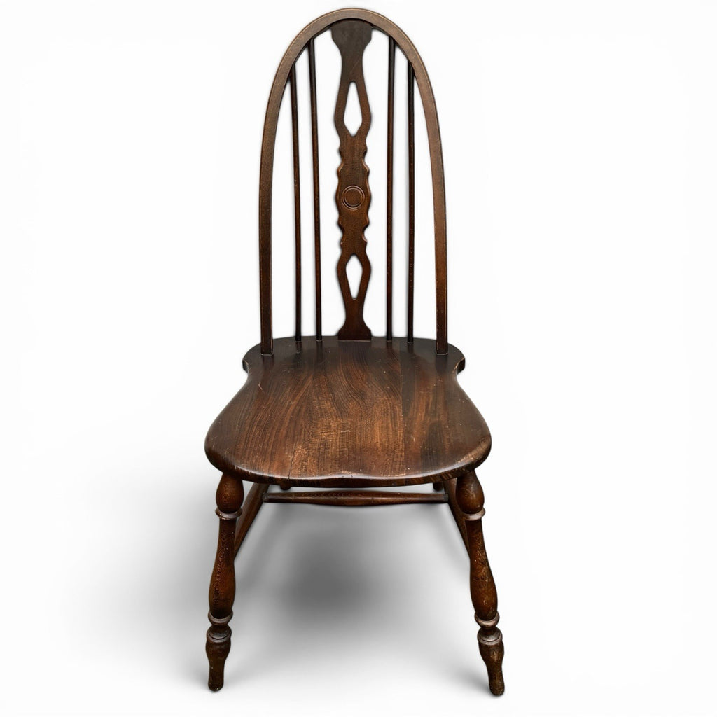 Vintage Set of Four Dark Oak Wheel Back Chairs