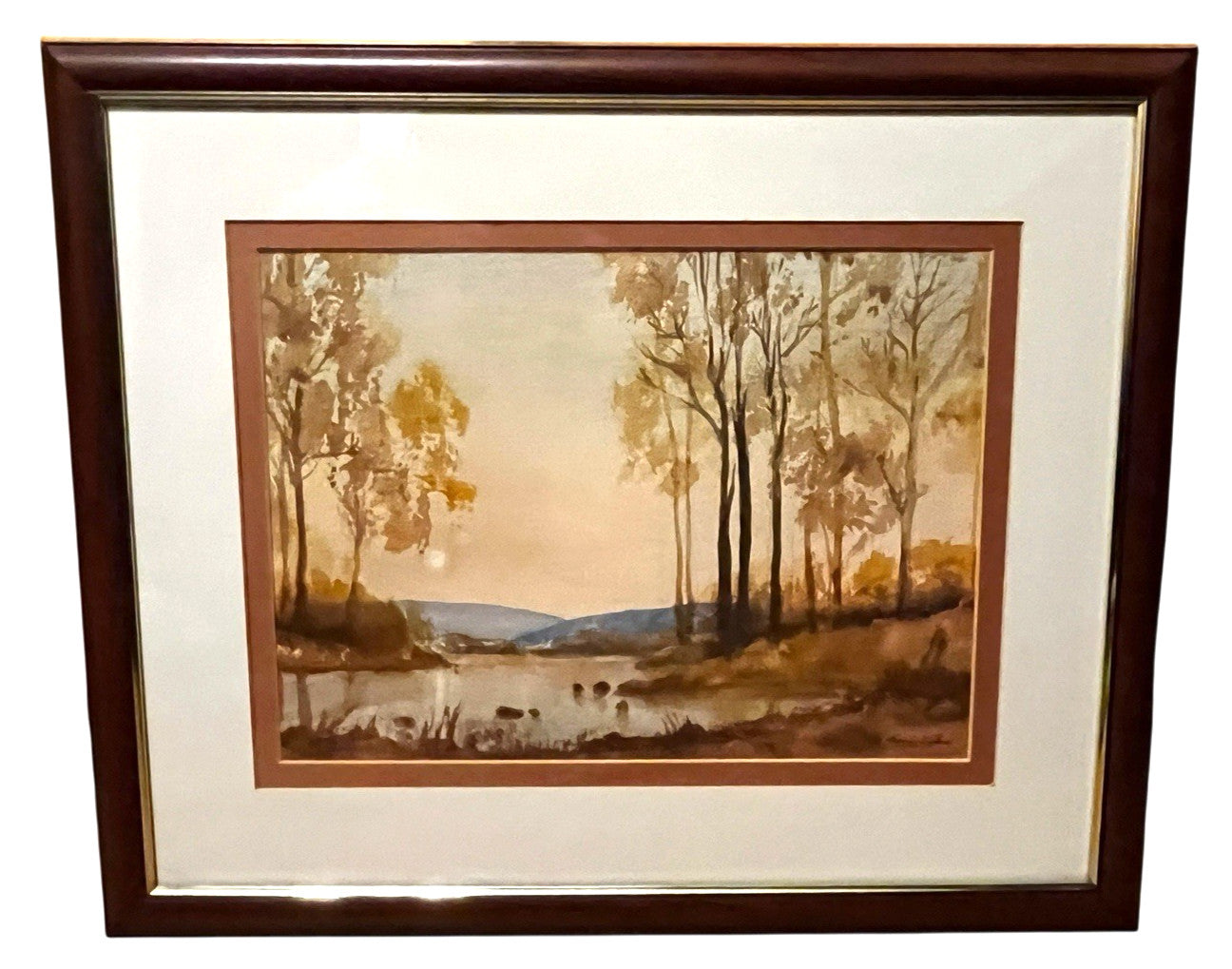 Evening Woodland Lake Watercolour Painting Framed 56x45cm Signed N. Jackson