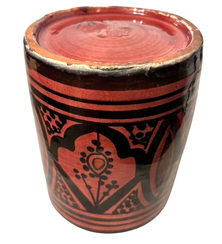 Safi Studio Pottery Vase Moroccan Folk Art Signed by Artist Red & Black 12cm