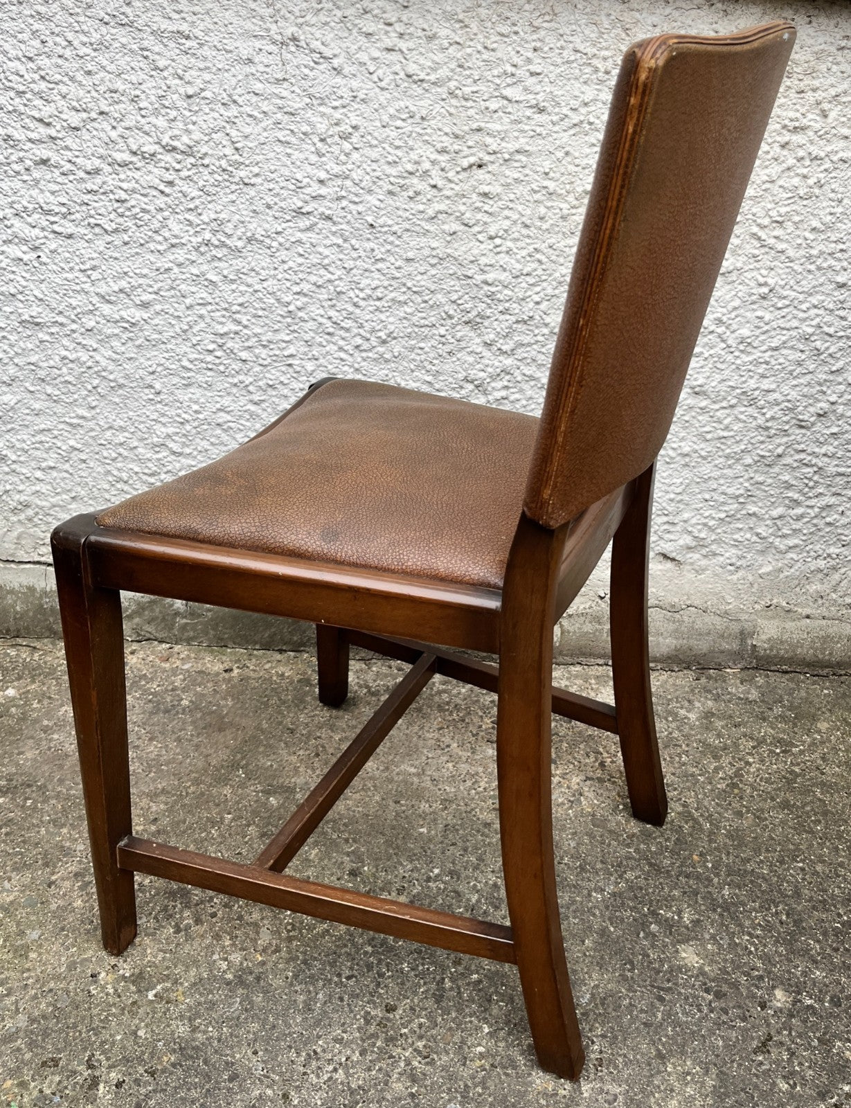 Vintage Oak Dining Chairs Pair Camel Vinyl Upholstered