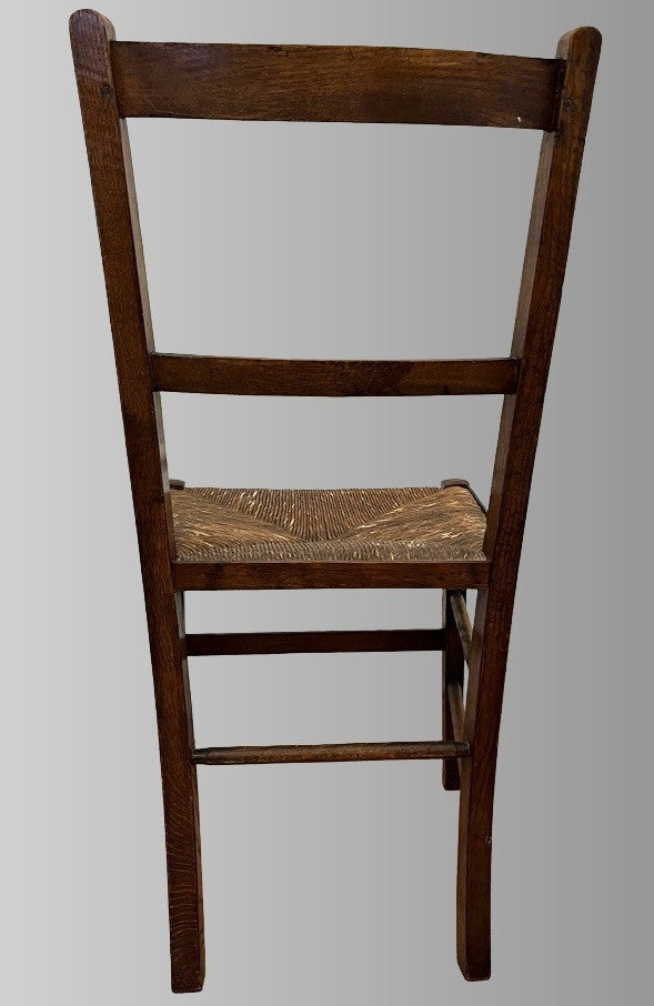 Vintage Oak Rush Seat Chair Ladder Back Wooden Farmhouse Chair Rustic